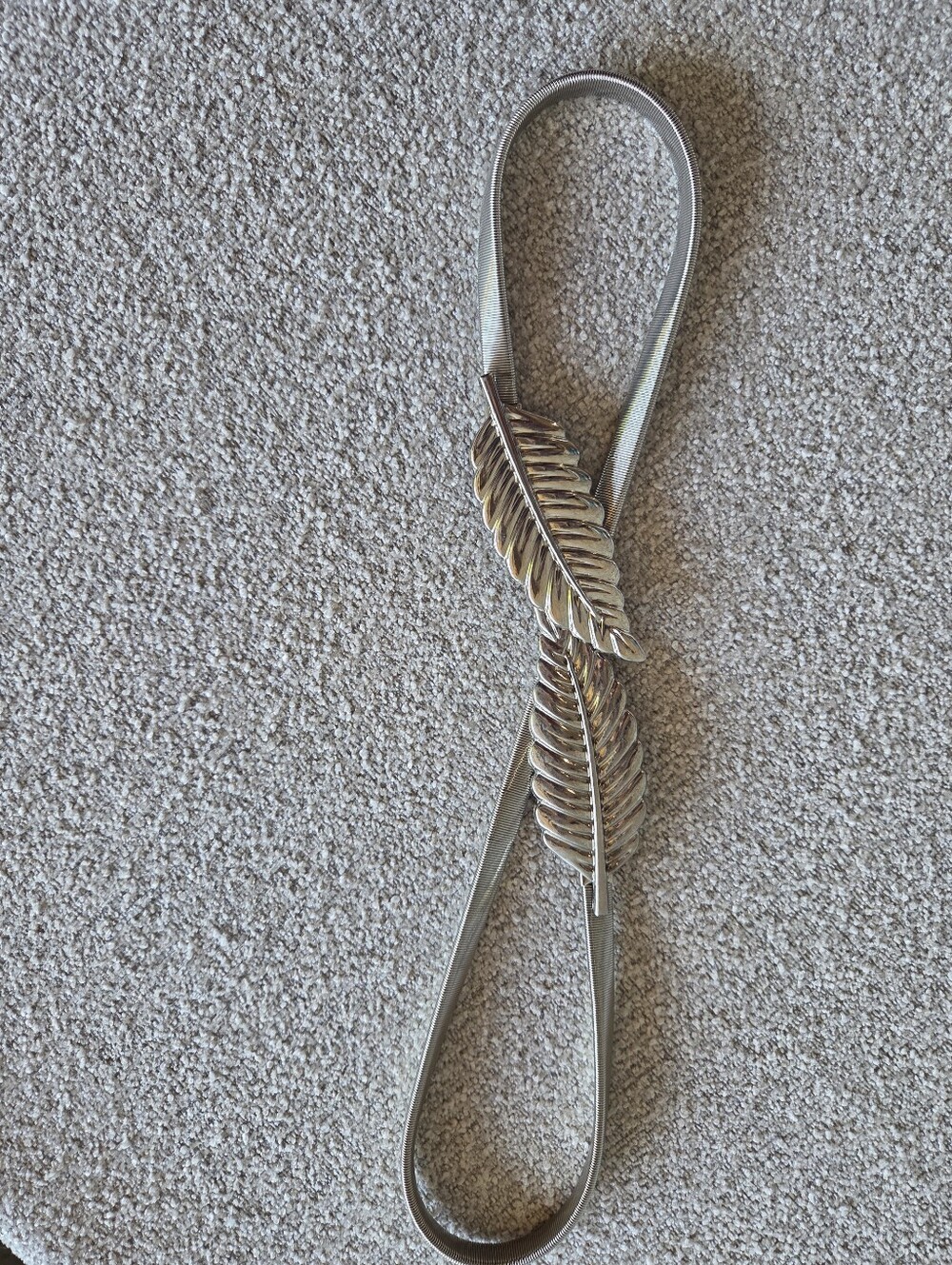 Vintage Silver Metal Double Leaf Stretch Belt Elastic Cinch Waist 23” - 24”